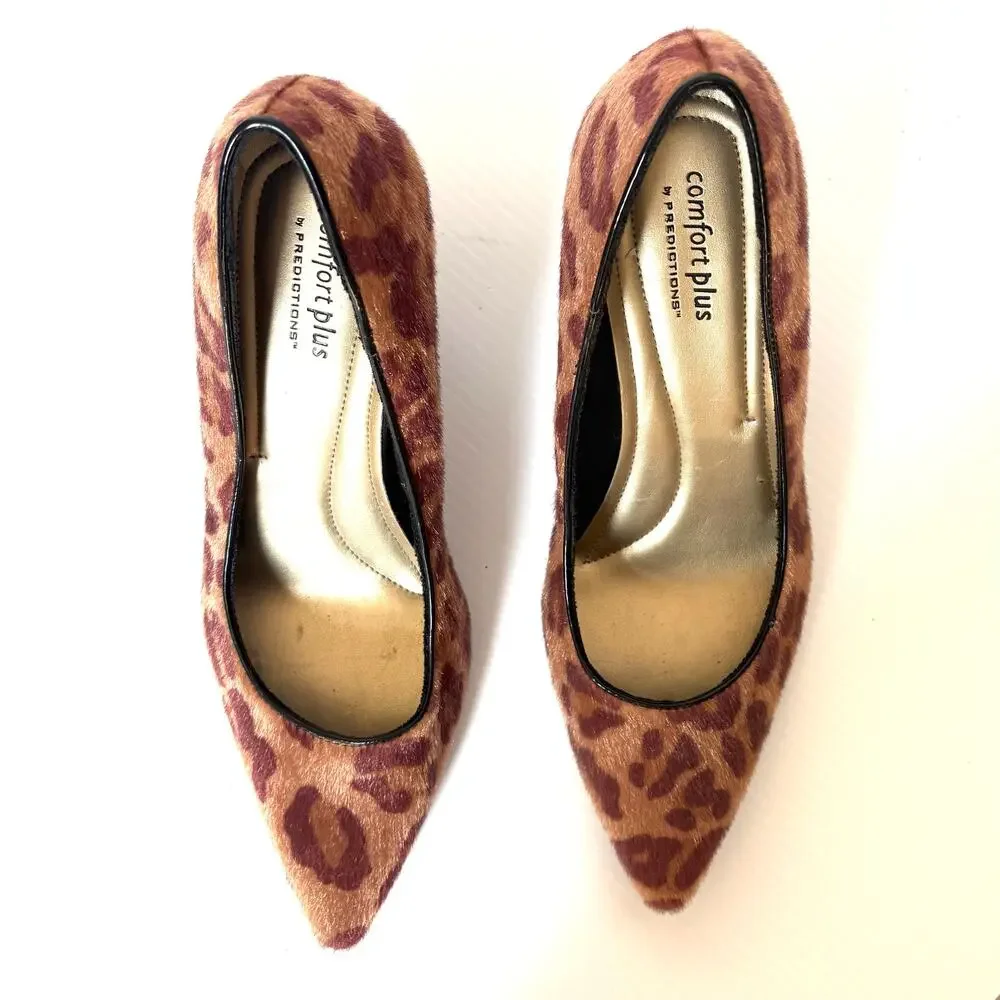 Faux Fur Leopard Spots Animal Pumps Comfort Plus Predictions Heels Women's 8.5